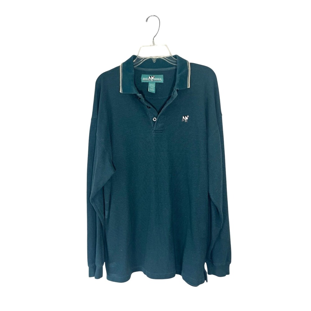 Big Dogs Men's Long Sleeve Green Polo Thermal Shirt Cotton‎ XL